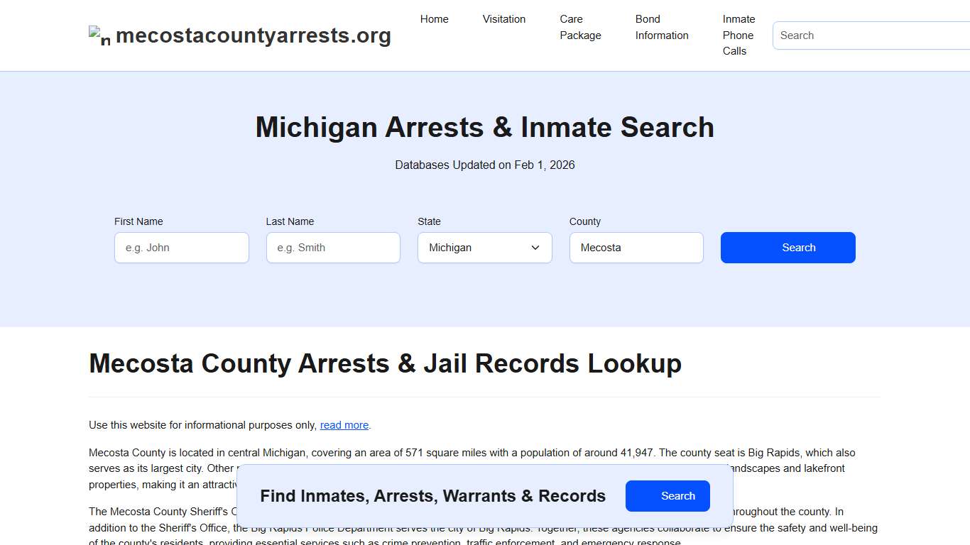 Mecosta County, MI Arrests, Warrants, Police Records Search